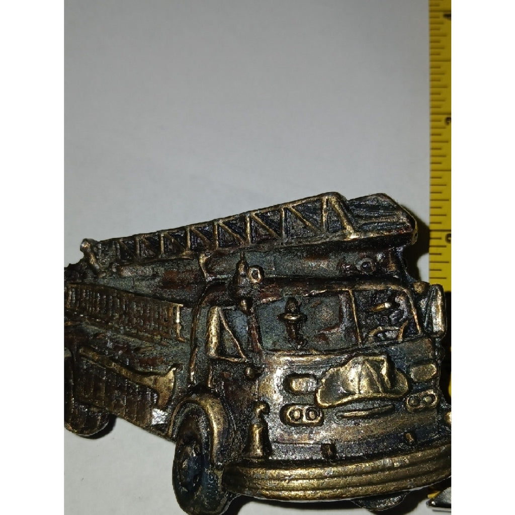 Antique Brass-Tone Fire Truck Belt Buckle 1.5 Belt Width