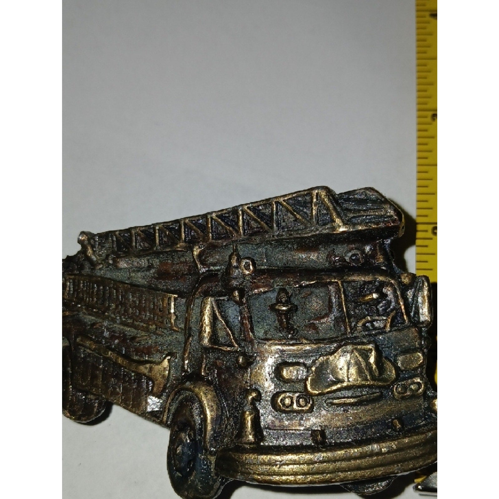 Antique Brass-Tone Fire Truck Belt Buckle 1.5 Belt Width