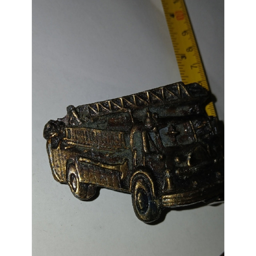 Antique Brass-Tone Fire Truck Belt Buckle 1.5 Belt Width