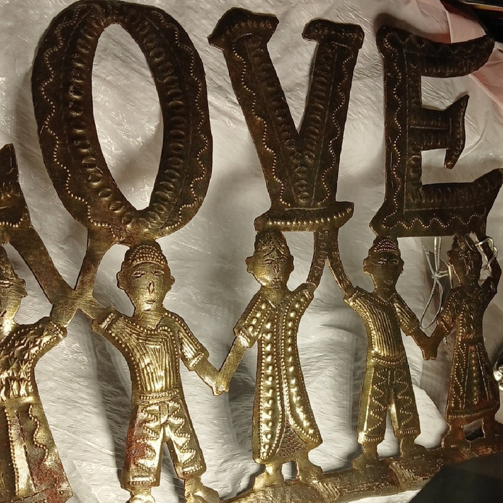 LOVE Metal Wall Art Sculpture - Bronze Finish. 10 inches X 16 Inches Wide