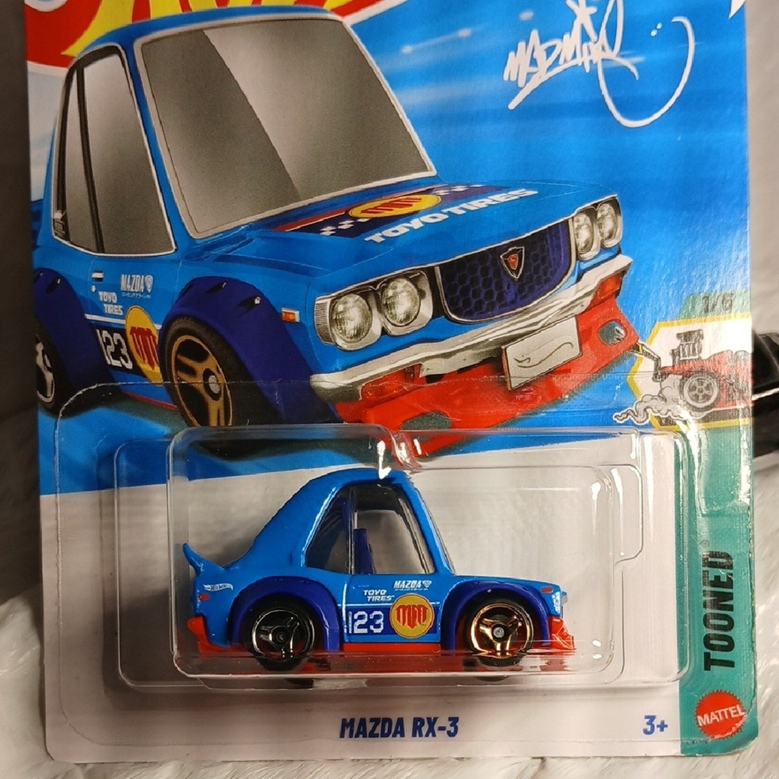 Mattel Tooned Mazda RX-3 Blue Toy Car