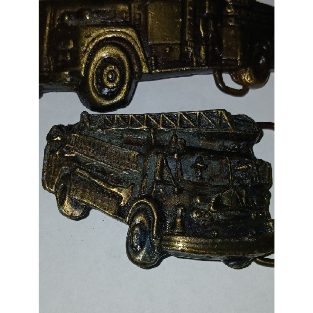 Antique Brass-Tone Fire Truck Belt Buckle 1.5 Belt Width