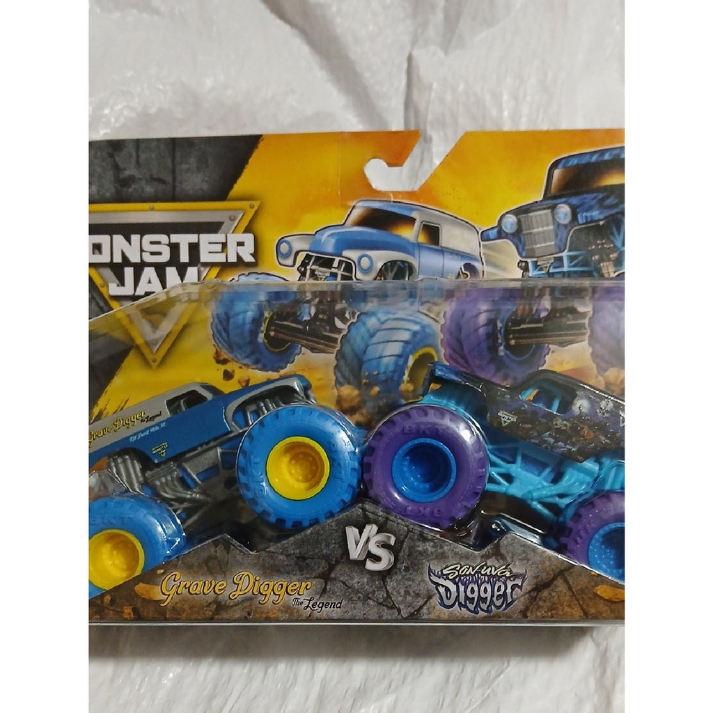 Grave Digger vs Son-Uva Digger 2-Pack Monster Jam Toy Trucks - Blue & Purple