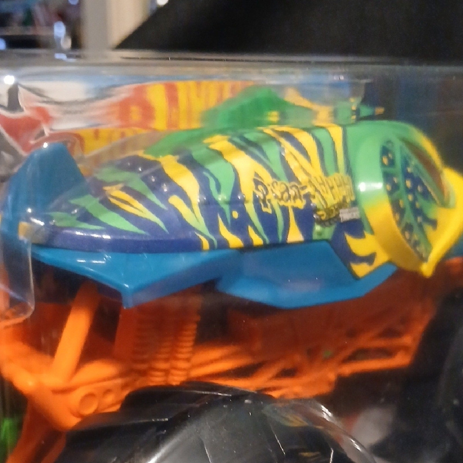 Piran-Ahhh.  Oversized Monster Truck - Green and Yellow With Orange Frame