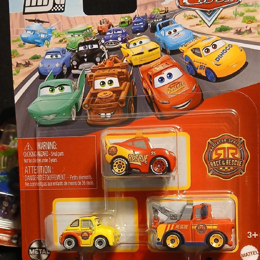 Disney Mini Cars Rescue Squad Vehicle Set - Mater, LUIGI AND LIGHTNING McQueen