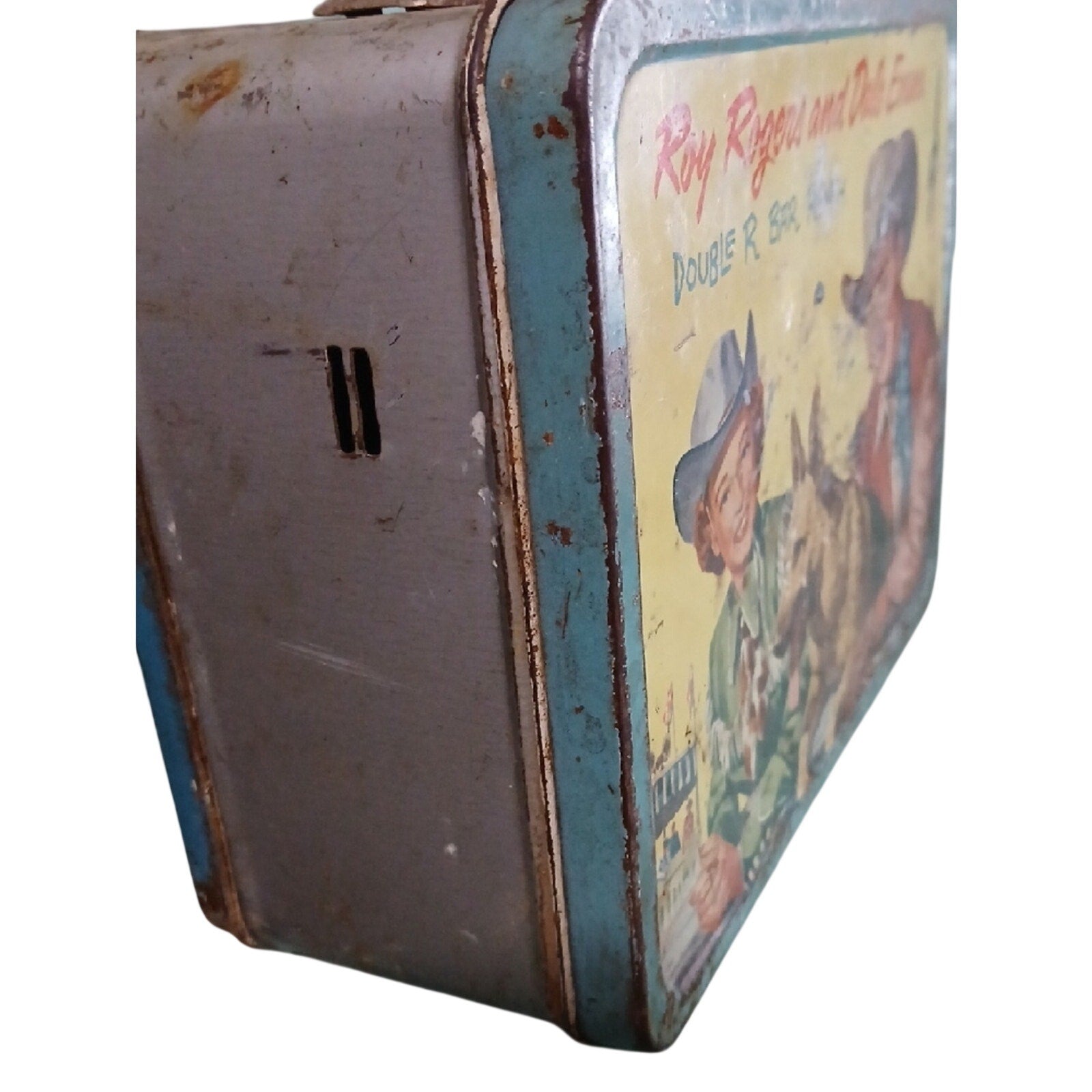 Roy Rogers And DALE EVANS  Thermos  Metal Lunchbox with Rodeo Scene. No Thermos
