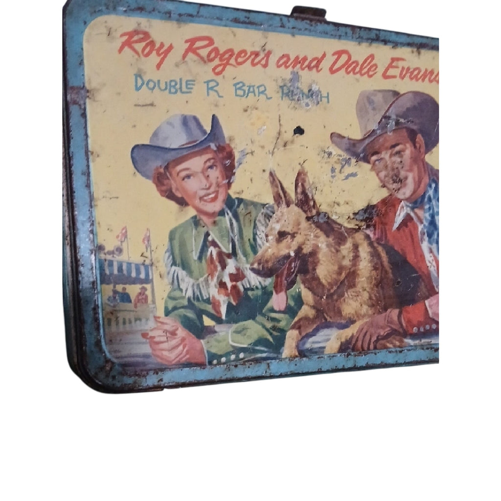 Roy Rogers And DALE EVANS  Thermos  Metal Lunchbox with Rodeo Scene. No Thermos