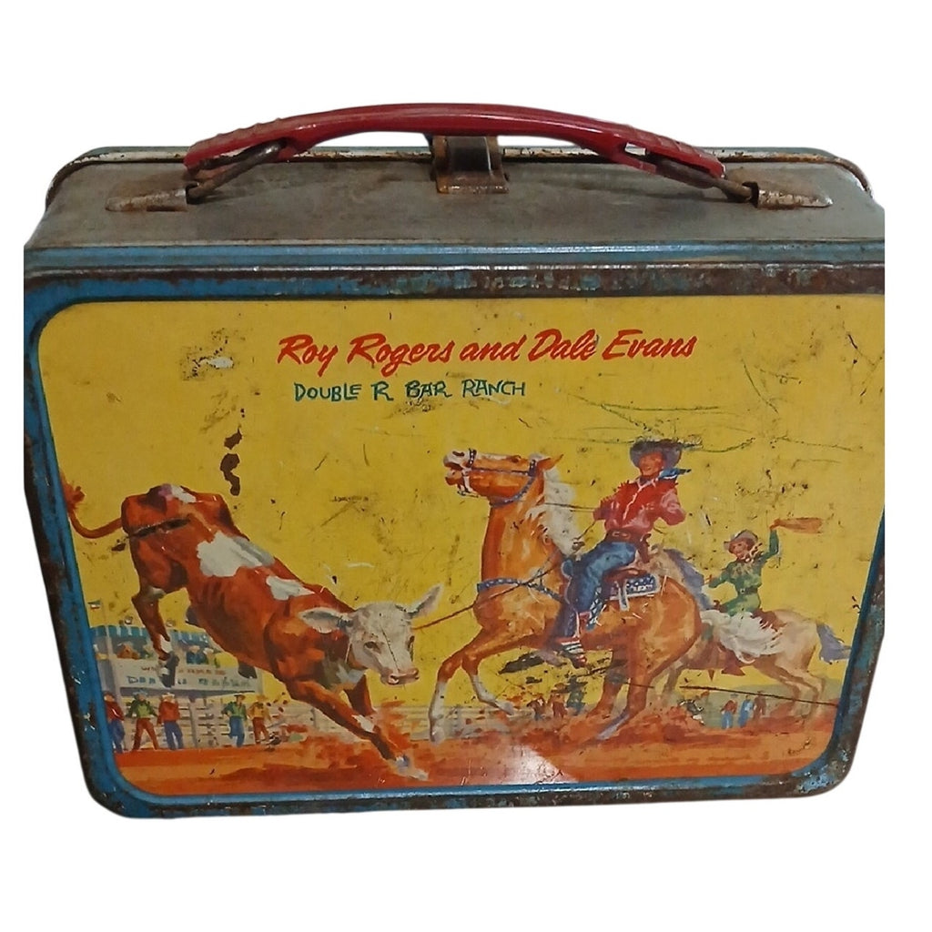 Roy Rogers And DALE EVANS  Thermos  Metal Lunchbox with Rodeo Scene. No Thermos