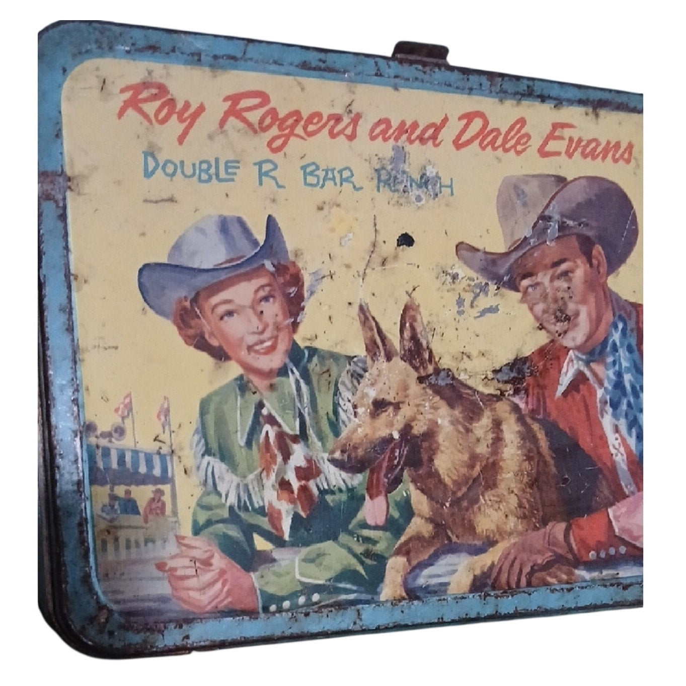Roy Rogers And DALE EVANS  Thermos  Metal Lunchbox with Rodeo Scene. No Thermos