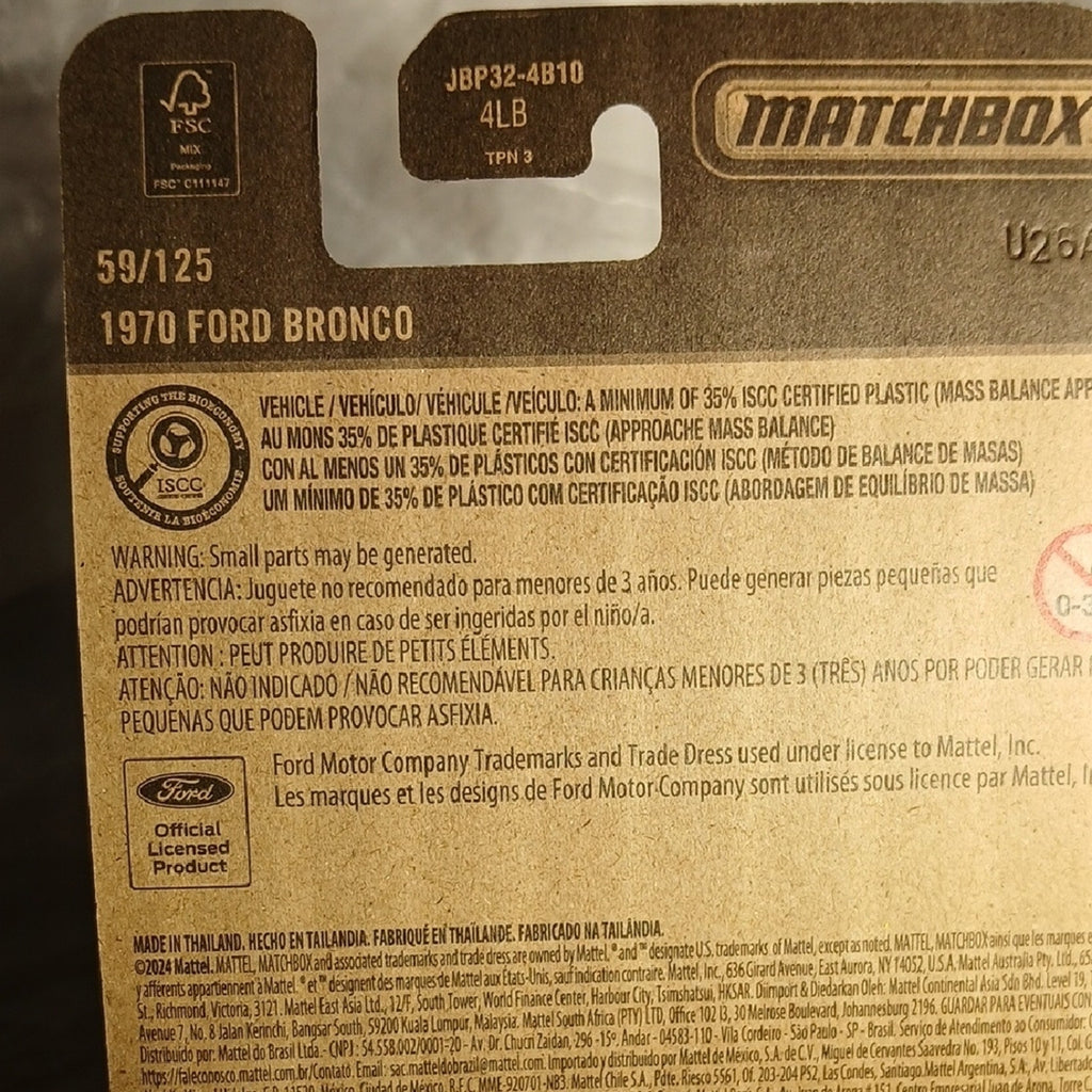 Mattel 1970 Ford Bronco - Matchbox .Olive Green
