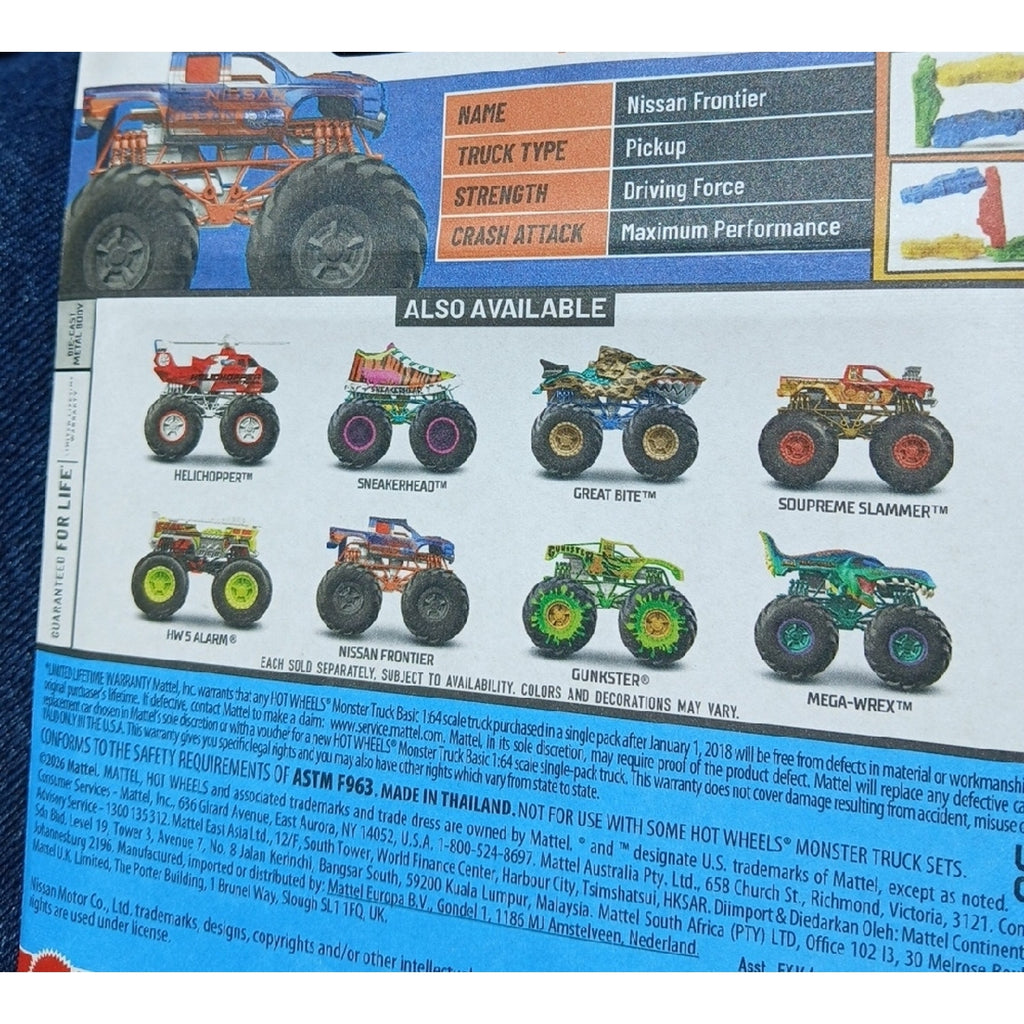 Hot Wheels Monster Trucks Nissan Blue & Orange Die-Cast Truck7u