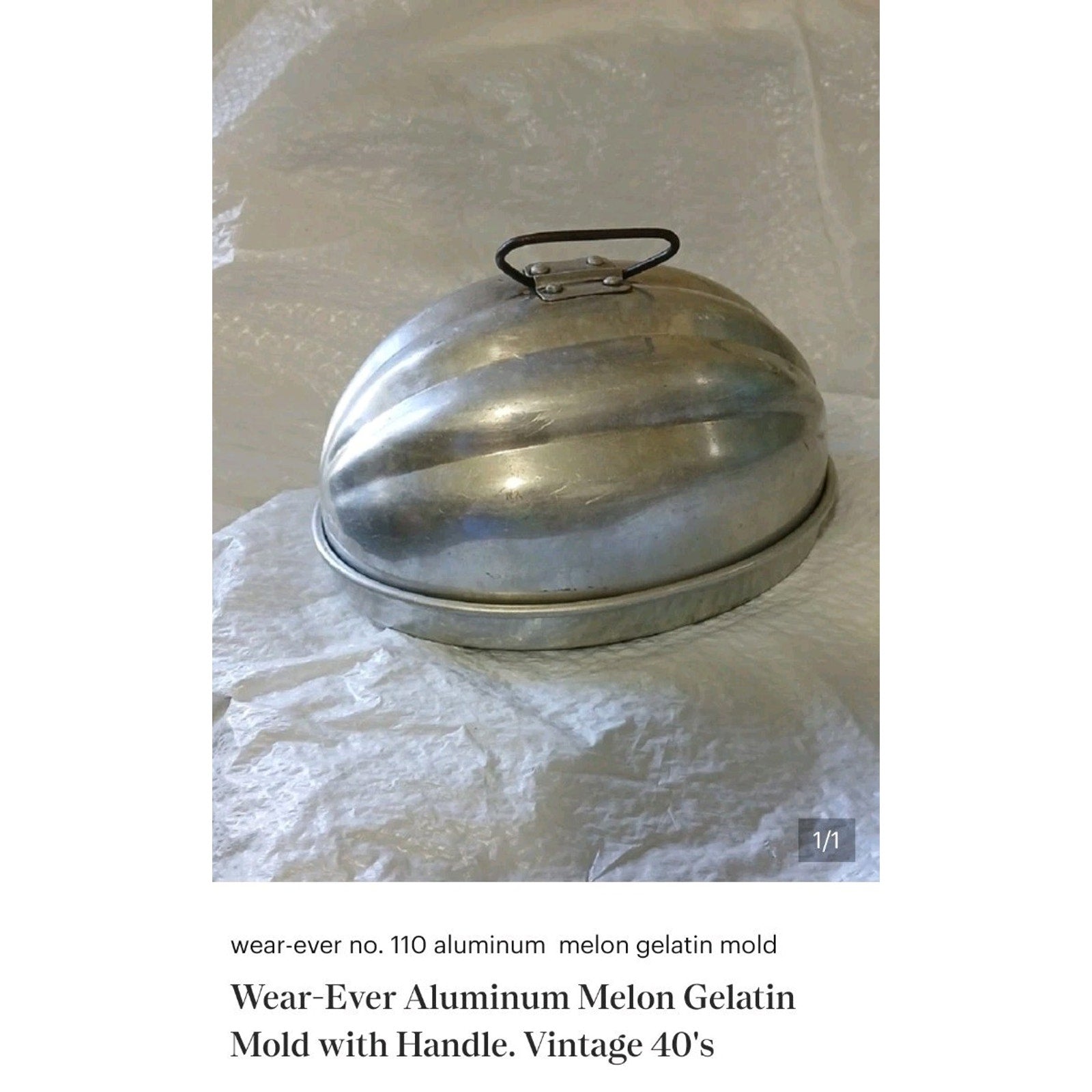 Vintage Wear-Ever #110 Aluminum Melon-Shaped Jello / Ice Cream / Aspic Mold
