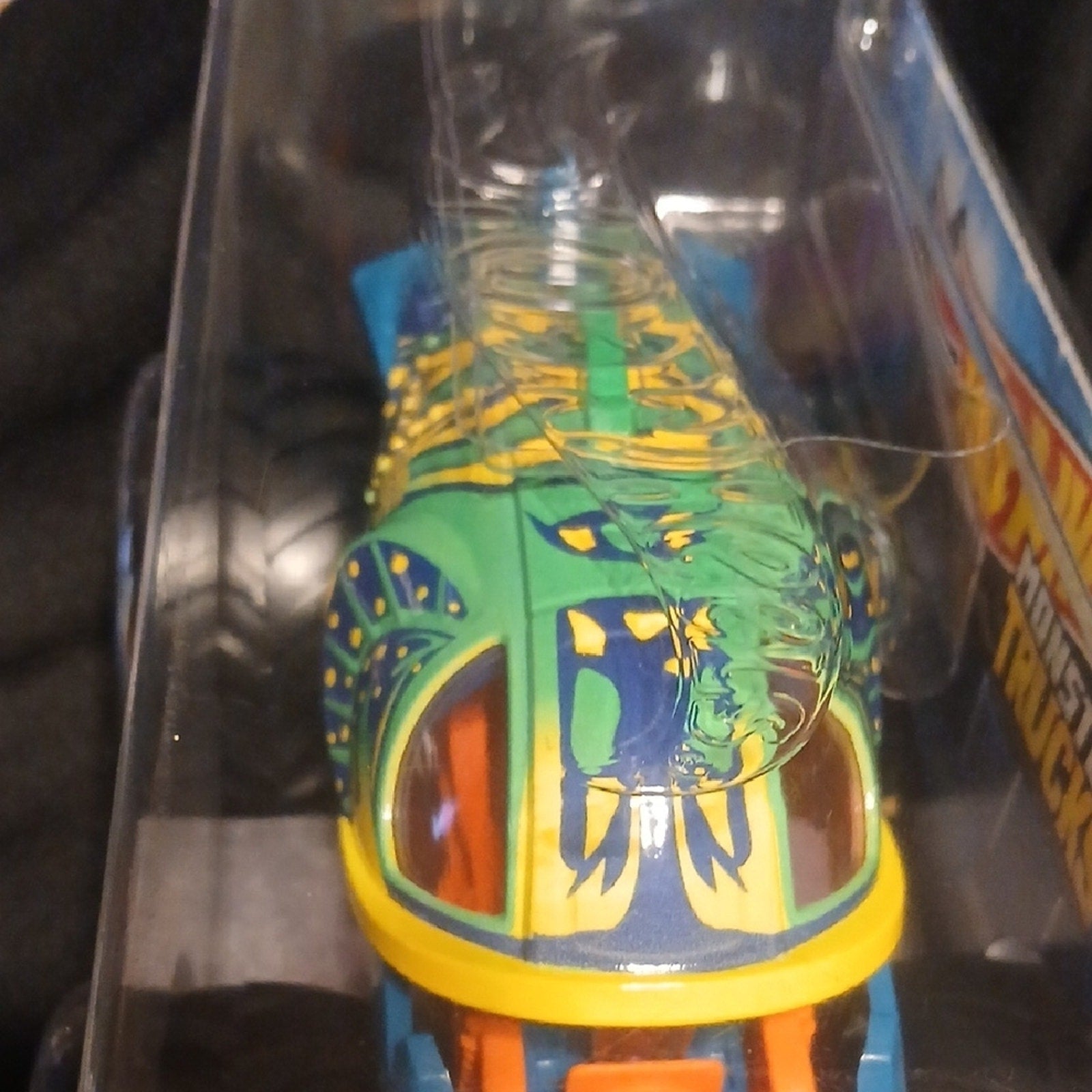 Piran-Ahhh.  Oversized Monster Truck - Green and Yellow With Orange Frame