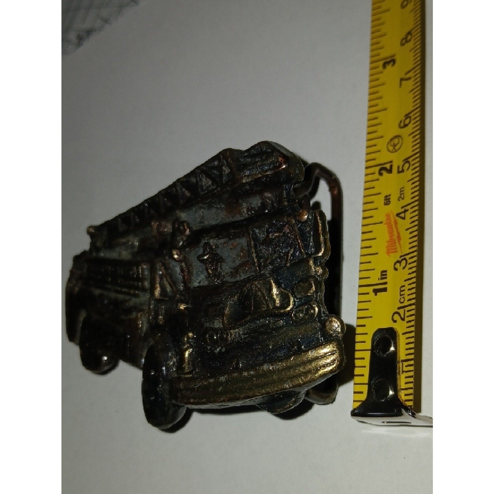 Antique Brass-Tone Fire Truck Belt Buckle 1.5 Belt Width