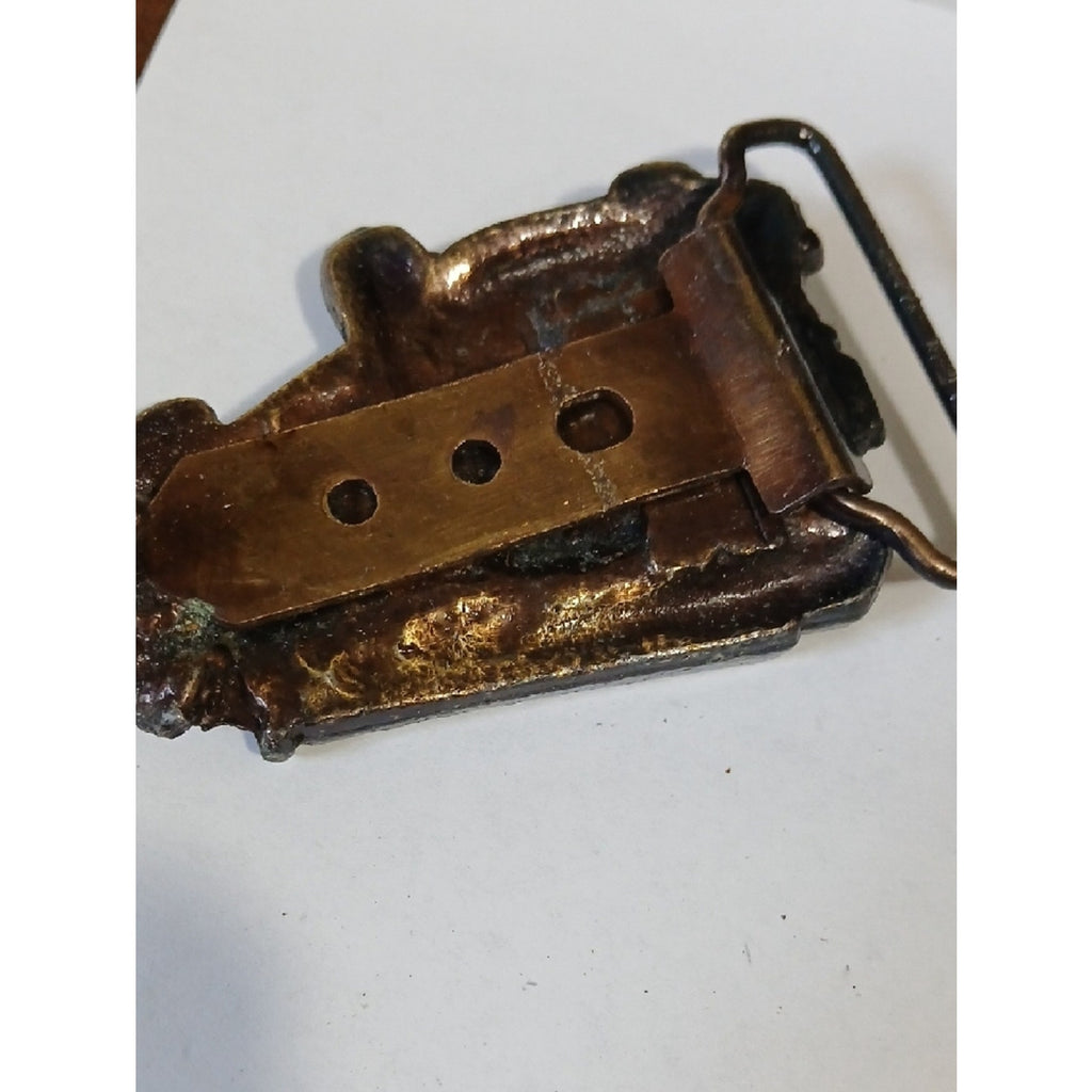 Antique Brass-Tone Fire Truck Belt Buckle 1.5 Belt Width