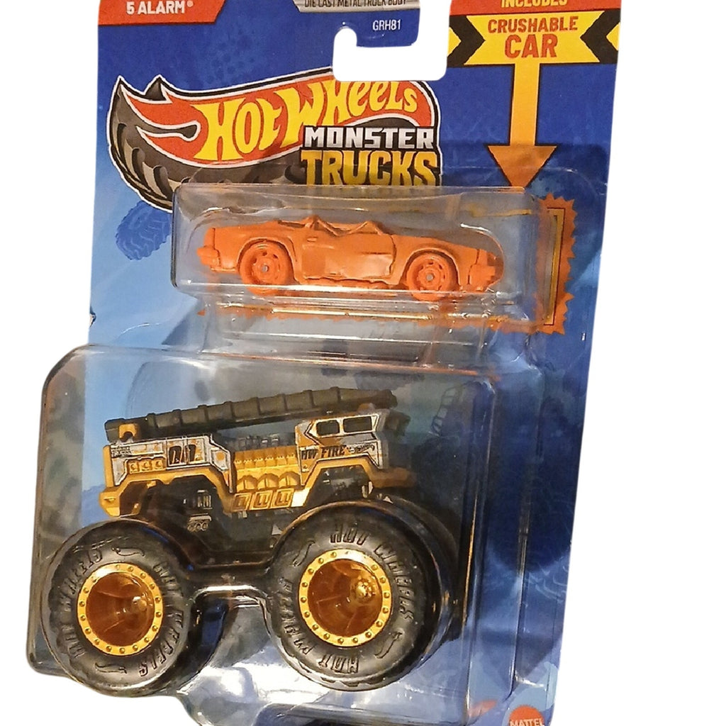 Hot Wheels Monster Trucks 5 Alarm with Orange Car