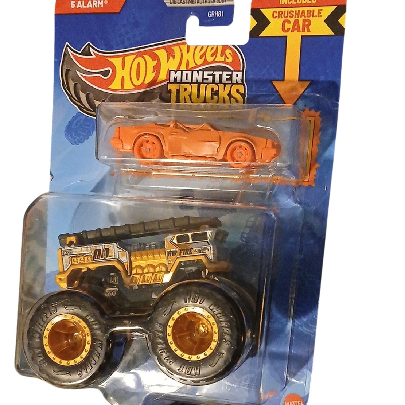 Hot Wheels Monster Trucks 5 Alarm with Orange Car