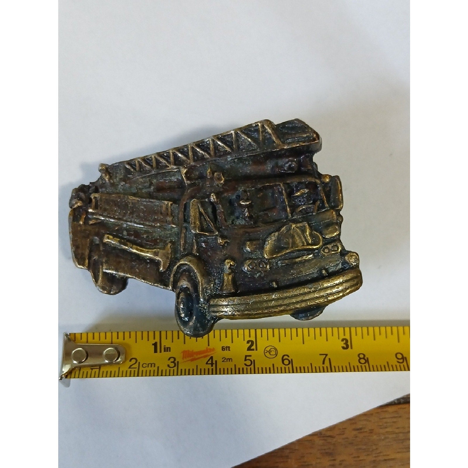 Antique Brass-Tone Fire Truck Belt Buckle 1.5 Belt Width