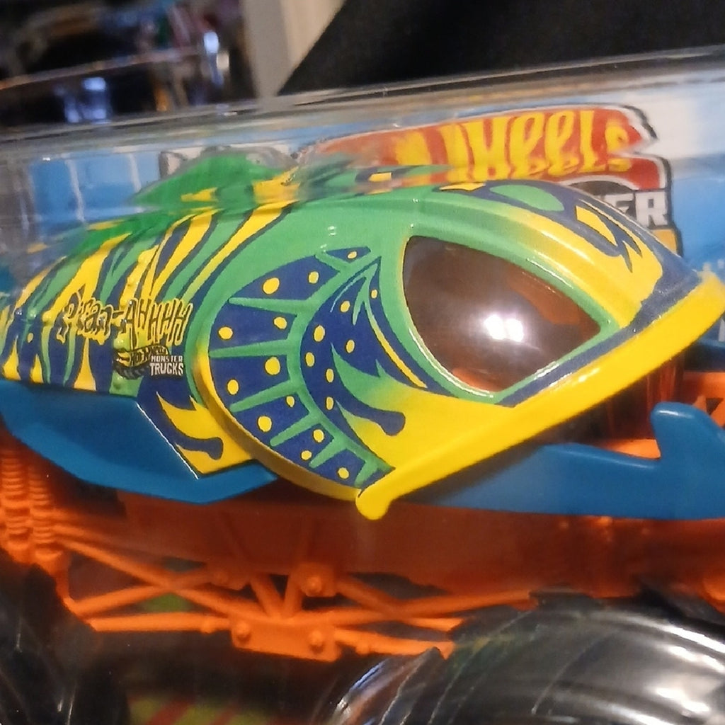 Piran-Ahhh.  Oversized Monster Truck - Green and Yellow With Orange Frame