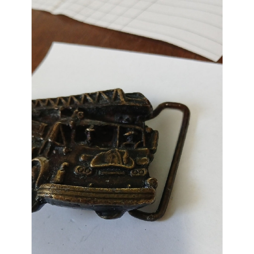 Antique Brass-Tone Fire Truck Belt Buckle 1.5 Belt Width