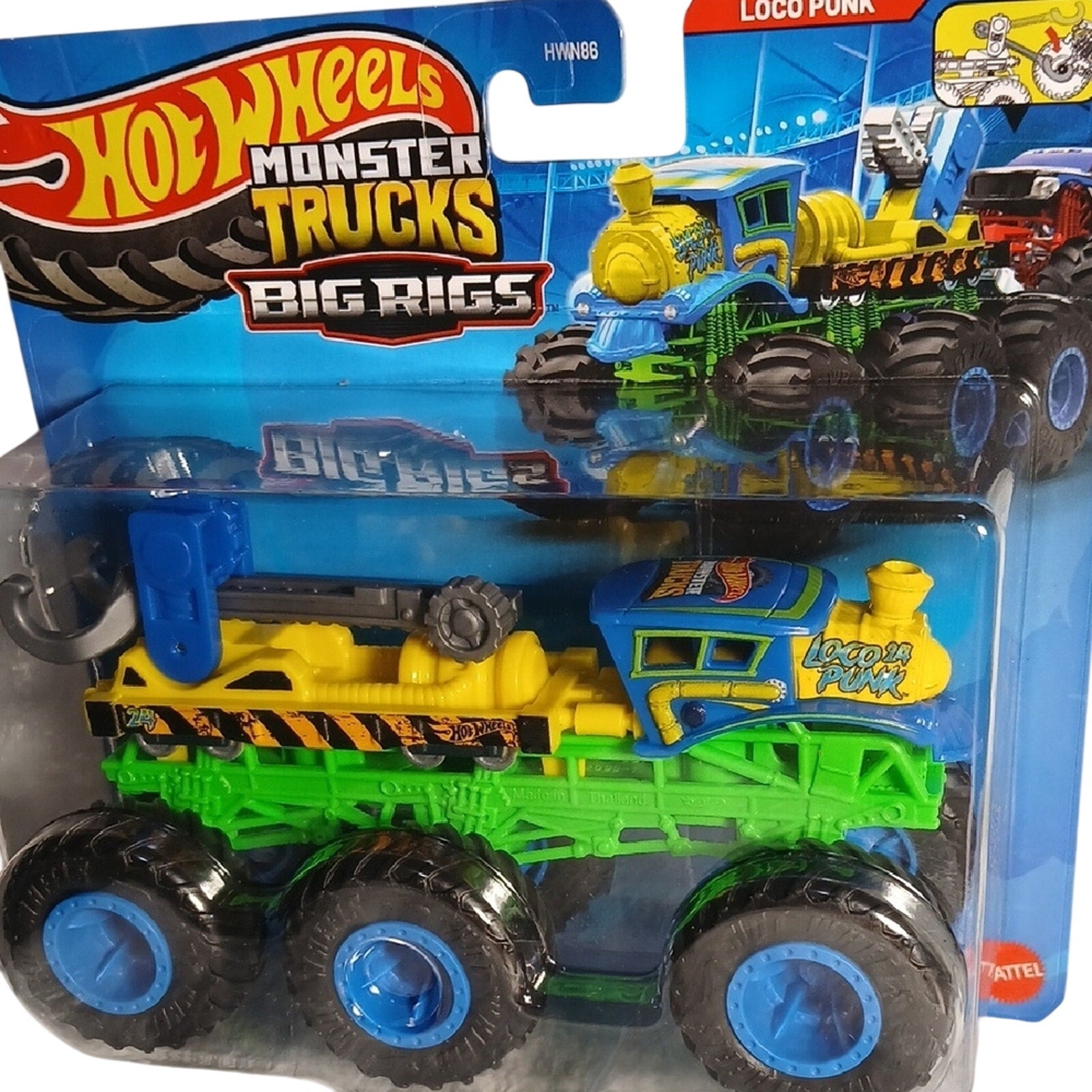Hot Wheels Monster Trucks Loco Punk - Blue and Yellow Big Rigs 6 Wheeler