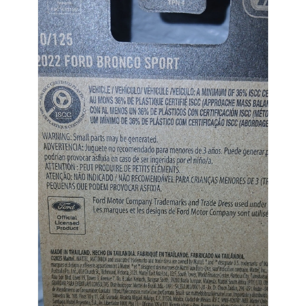 Matchbox 2022 Ford Bronco Sport Toy Car in Blue with White Roof